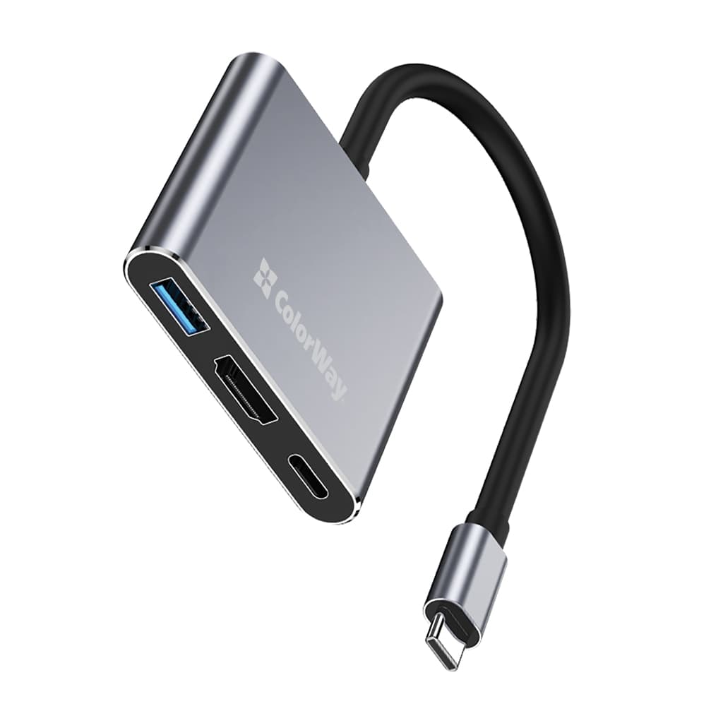 Концентратор ColorWay USB-C 3-in-1 USB 3.0 + HDMI 4K + USB-C PD100W (CW-HUB08)
