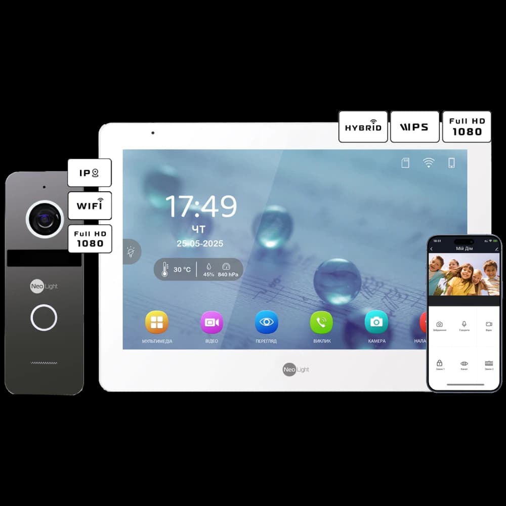 Комплект відеодомофону Neolight MEZZO Hybrid + SOLO IPW Graphite з кутком, PoE адаптер для панелі виклику