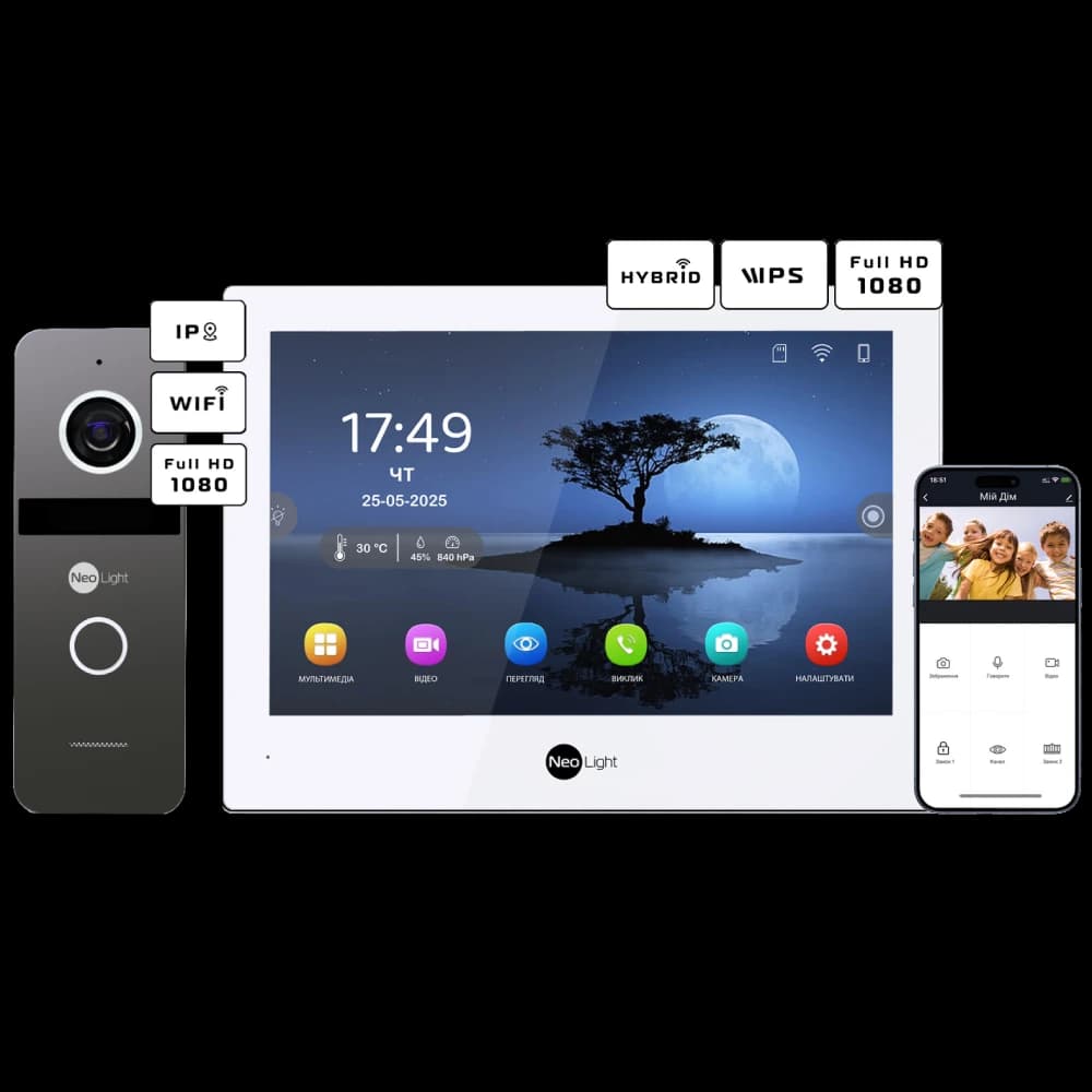 Комплект відеодомофону Neolight ALPHA Hybrid + SOLO IPW Graphite з кутком, PoE адаптер для панелі виклику