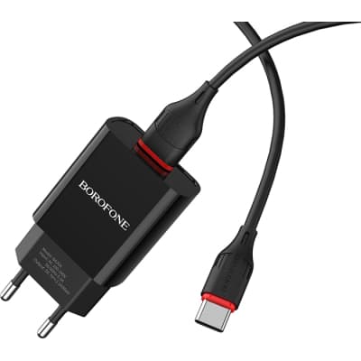 Зарядний пристрій BOROFONE BA20A Sharp USB + cable USB to USB-C 10.5W Black (6931474702142)