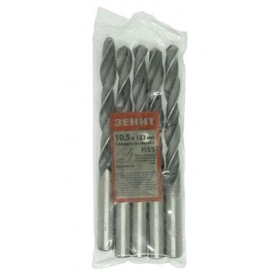 Свердло Зеніт HSS по металу 10.5х133 мм (5 шт) (30300105)