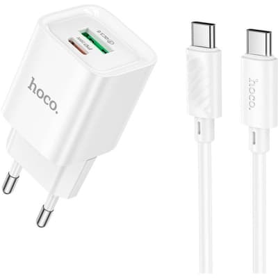 Зарядний пристрій HOCO C147A Charm 1xUSB-C PD20W + 1xUSB QC3.0 + cable USB-C to USB-C White (6942007630290)